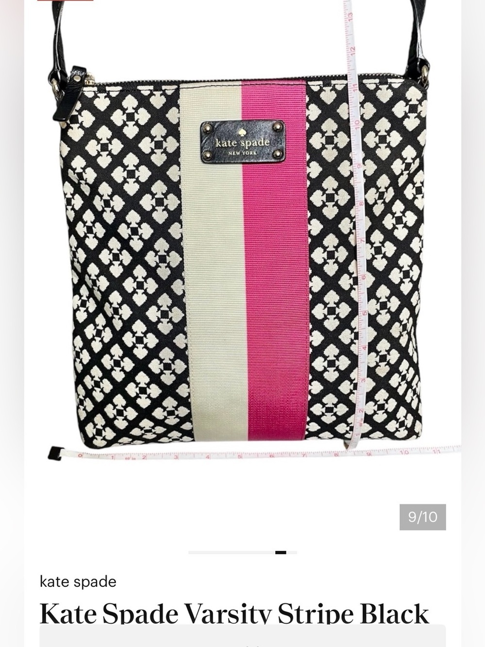 kate spade Black Crossbody with Pink & Cream Center Stripe